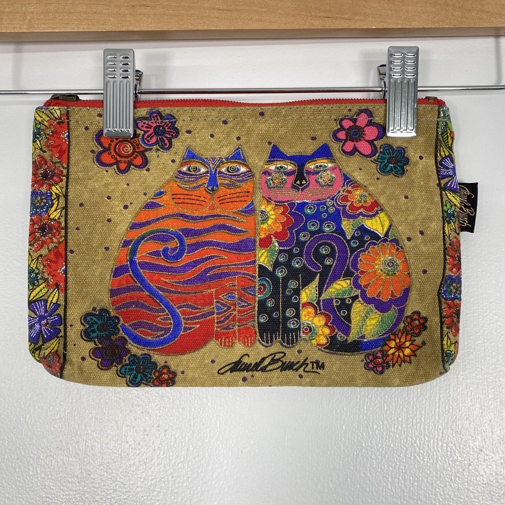 Laurel Burch Pouch Wallet Womens One Size Multicolor Cat Floral Zip Around Artsy
